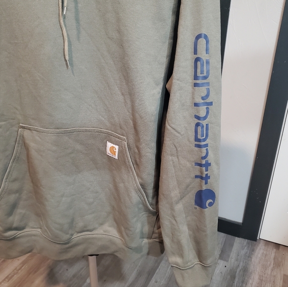 NEW Carhartt Men's Loose Fit Olive Green Hoodie Blue Logo Left Sleeve SIZE XL - Picture 3 of 8